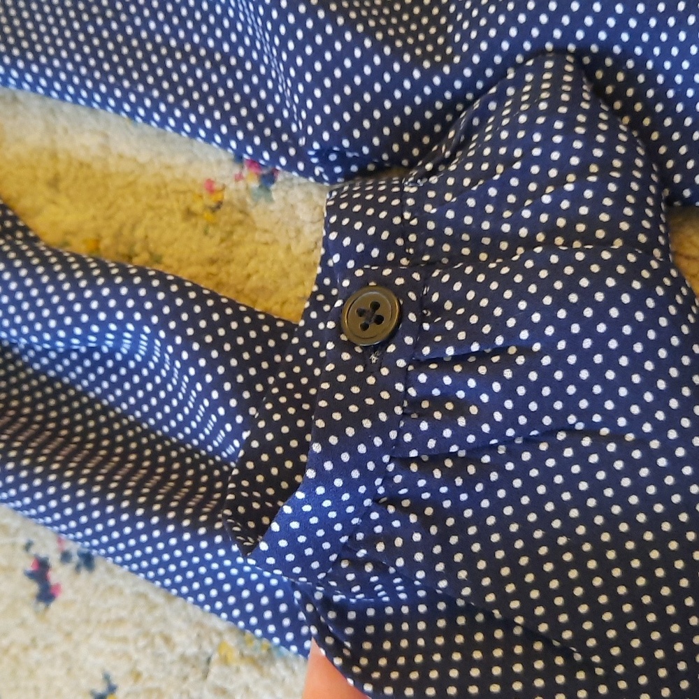 Loft Blue And White Polka Dot Bow Top Medium - Picture 5 of 5